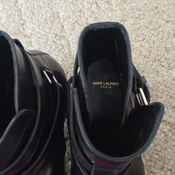 Saint Laurent Paris Black Ankle Boots with Chunky Heel and Buckle Detail - Picture 10 of 14